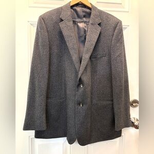 Eisenberg Men’s 100% Wool Gray Herringbone Blazer 48L Jacket Classic Fit Dapper